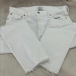 Citizens of Humanity Premium Vintage 29 Low Rise Straight Raw Hem White Denim